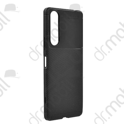 Szilikon telefonvédő Sony Xperia 10 II (XQ-AU5) (közepesen ütésálló, légpárnás sarok, karbon minta) fekete